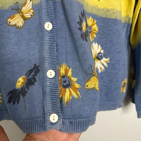 Teddi Floral Cardigan Sweater Petite Size L Daisies Cotton Ramie Boho - Picture 7 of 10